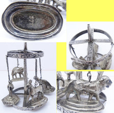 Antique Vintage silver carousel toy spinning top elephant lion zebra India (5744)