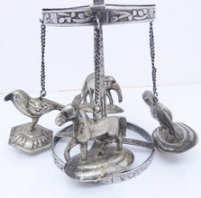 Antique Vintage silver carousel toy spinning top elephant lion zebra India (5744)