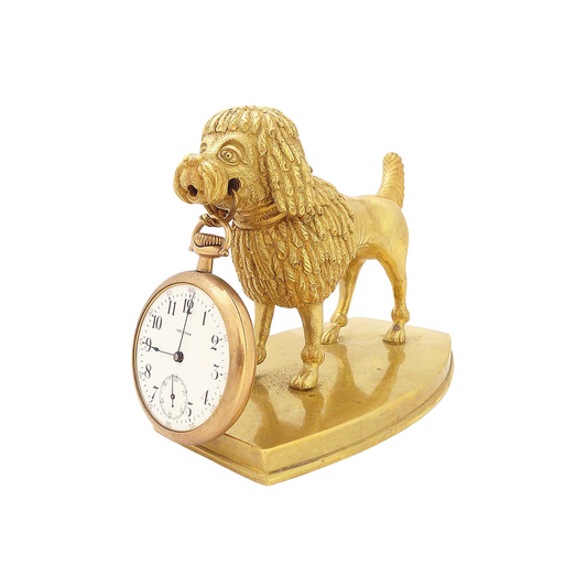 Antique Pocket Watch Holder Sculpture Gilt Bronze Poodle Spaniel Dog 18C (5282)