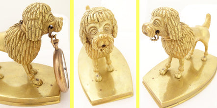 Antique Pocket Watch Holder Sculpture Gilt Bronze Poodle Spaniel Dog 18C (5282)
