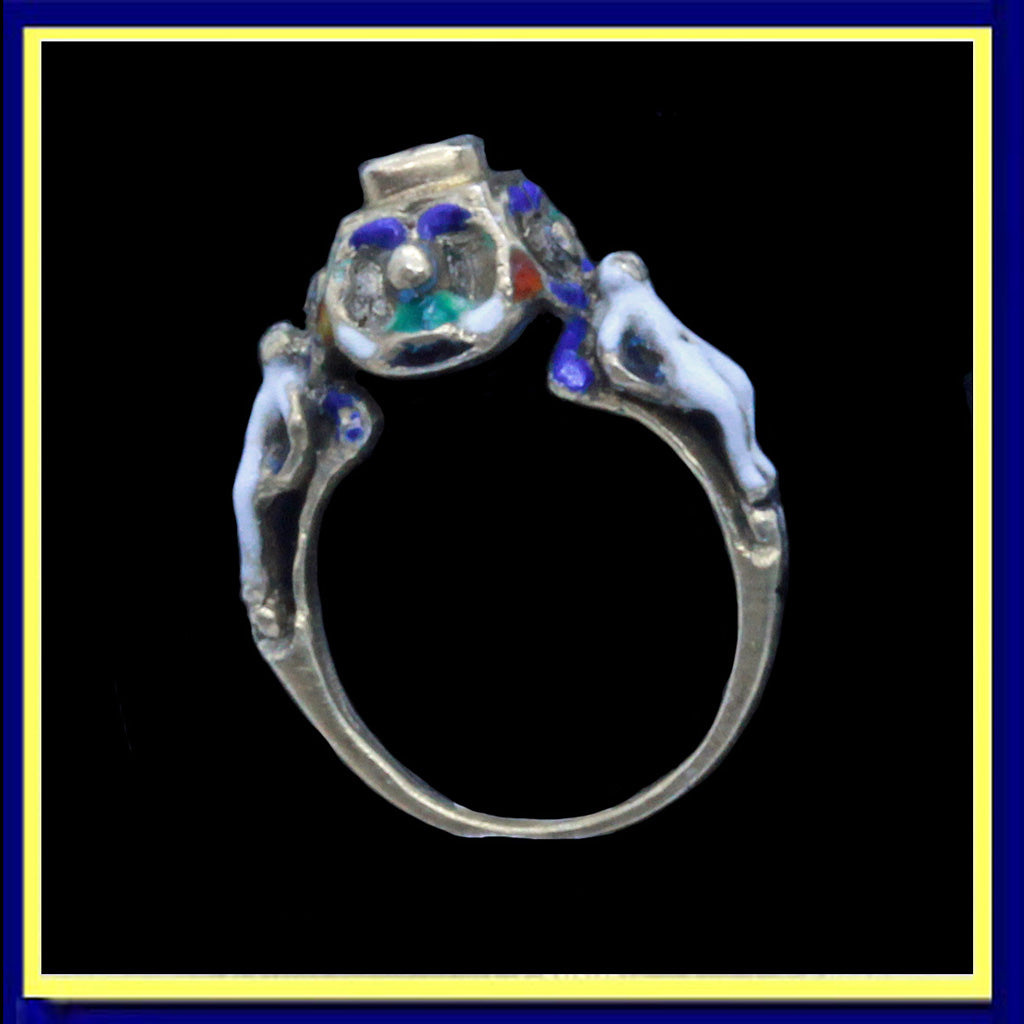 Renaissance Renaissance Revival antique ring figural gold diamond enamel
