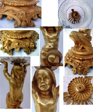 Antique Victorian Gilt Bronze cut glass Compote Bowl Sculpted nymph (969)