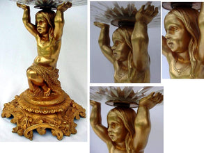 Antique Victorian Gilt Bronze cut glass Compote Bowl Sculpted nymph (969)