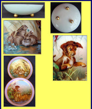 Antique Opaline Glass bowls Handpainted Animals Dog Ducklings Rabbits Fox (3666)