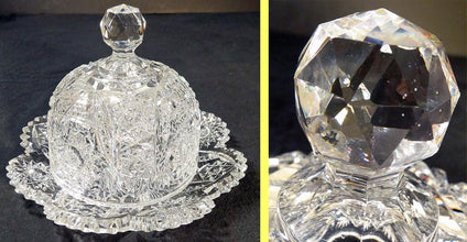 Antique American Brilliant Cut Glass butter plate and dome cheese dome (5255)