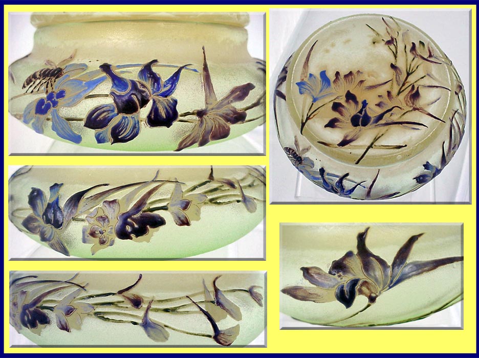 Galle signed Enamel Art Glass box Bee and Flowers Antique (3149)