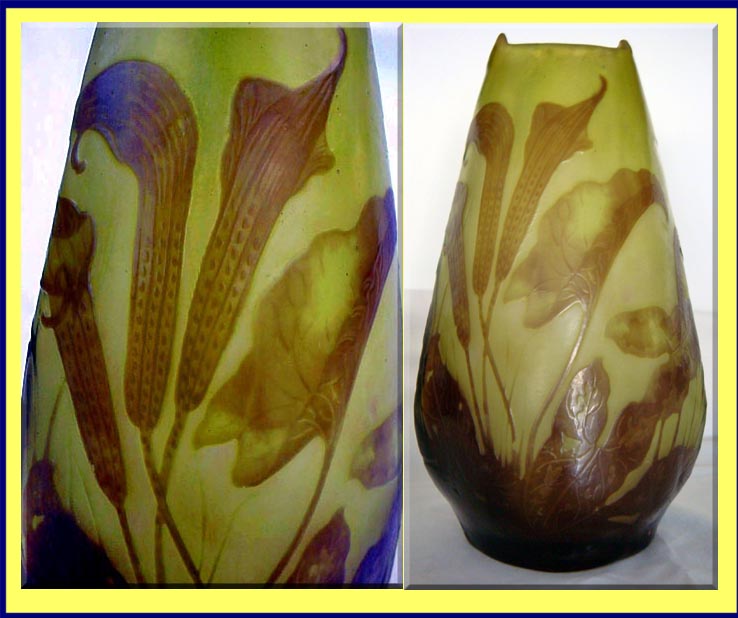 Antique Emile Galle calla Lily cameo glass vase