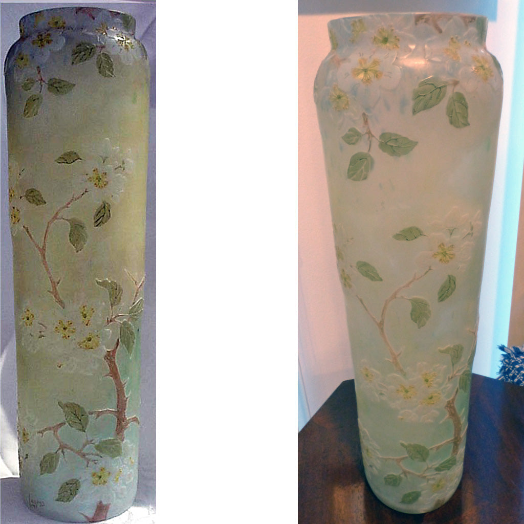 antique French Legras cameo art glass blossom vase
