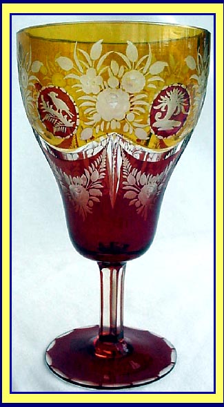 Antique Exceptional 3 colored Bohemian Glass Goblet (2377)
