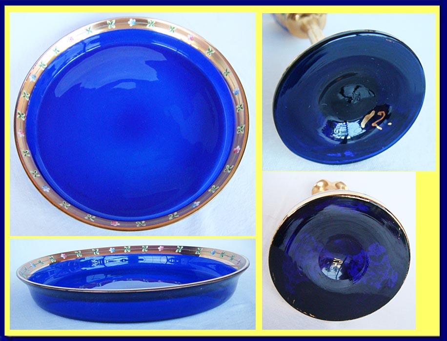 Antique Moser Liquor Cobalt Blue Glass Tray Decanter Glasses Set (4641)