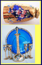 Antique Moser Liquor Cobalt Blue Glass Tray Decanter Glasses Set (4641)