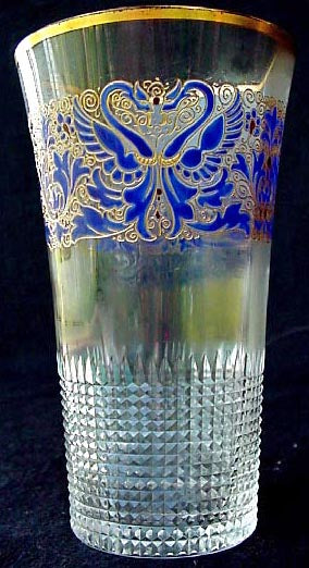 antique French cut glass enamel tumbler swan gryphon