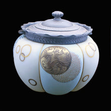 antique Crown Milano Royal Flemish cracker barrel biscuit jar gold enamel