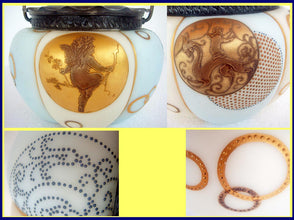 Antique Crown Milano Royal Flemish Glass Cracker Barrel Biscuit Jar Enamel (4822)