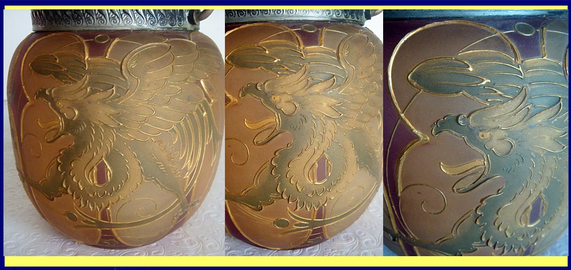 Mt Washington Royal Flemish Glass Biscuit Jar Mythologica Griffin Dolphin (4823)