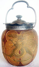Mt Washington Royal Flemish Glass Biscuit Jar Mythologica Griffin Dolphin (4823)