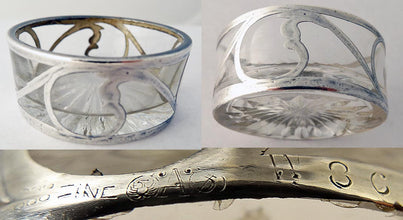 Antique Vintage Sterling Silver Cut Glass Set 6 open Salts in Box (3197)