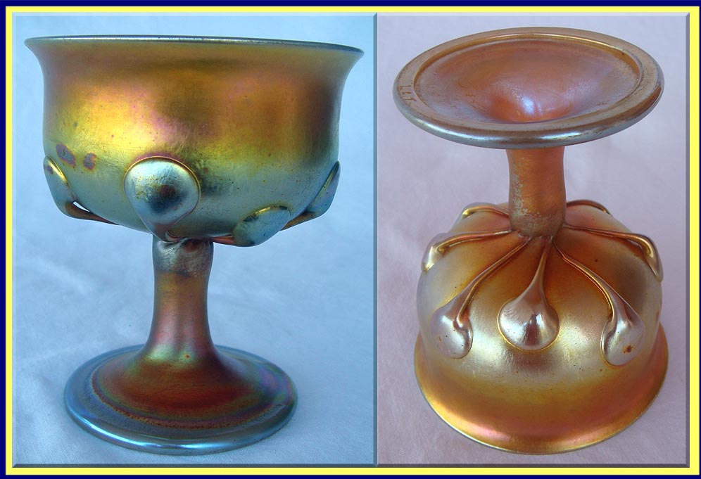 antique LC Tiffany glass goblet tadpoles iridescent glass