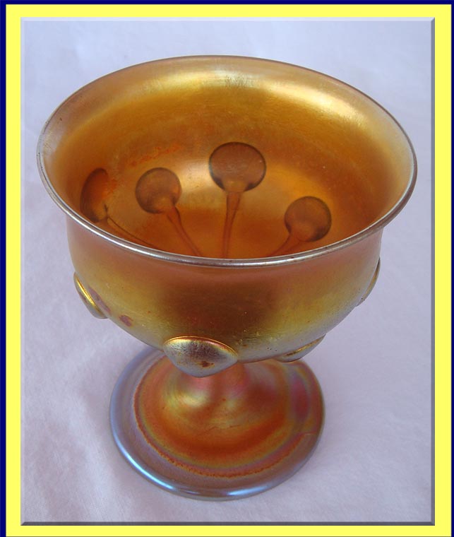 Antique LC TIFFANY Glass Goblet tadpoles Iridescence (4322)