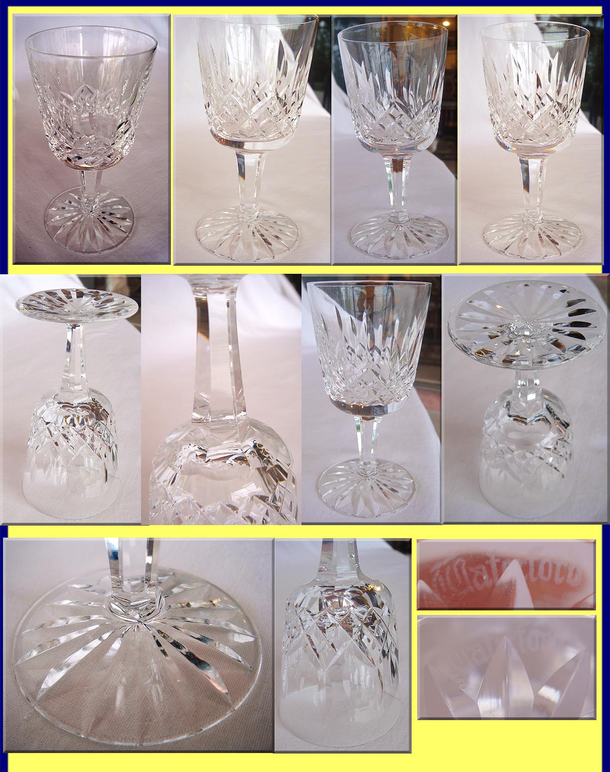 Waterford vintage set 13 signed cut glass  sherry wine glasses (4245)