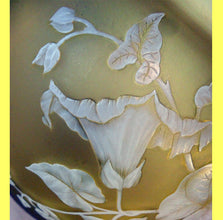 Antique Signed Thomas Webb Carved Cameo Glass Bowl Citron Yellow Large (5642)