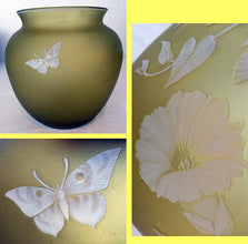 Antique Signed Thomas Webb Carved Cameo Glass Bowl Citron Yellow Large (5642)