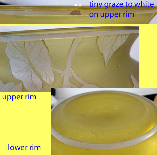 Antique Signed Thomas Webb Carved Cameo Glass Bowl Citron Yellow Large (5642)
