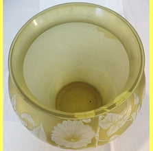 Antique Signed Thomas Webb Carved Cameo Glass Bowl Citron Yellow Large (5642)