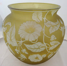 Antique Signed Thomas Webb Carved Cameo Glass Bowl Citron Yellow Large (5642)