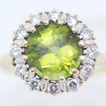 Antique Cluster Ring Peridot Diamonds 14k Gold Edwardian w appraisal (5985)