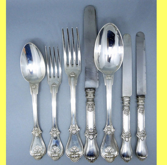 Antique Aucoc Flatware 108 Pc Sterling Silver Knives Forks Spoons Chest (5869)