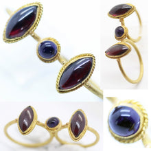 Antique Ancient Greek Hellenistic Double Ring Garnets Amethyst 20k Gold pre Georgian(6030)