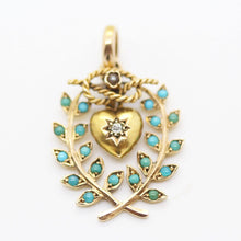 Antique Victorian Pendant 15k Gold Turquoise Diamond Heart Pearl Knot (6035)