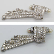 Art Deco Brooch Platinum 5.50ct Diamonds Pearls Hinged Comet w Appraisal (6065)