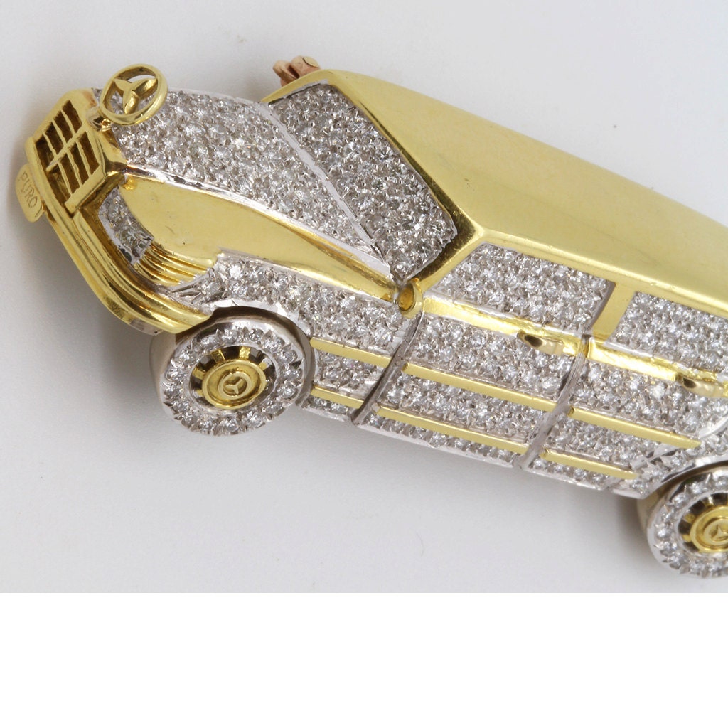 Vintage Brooch Mercedes Benz Car 18k Gold 4.5ct Diamonds Unisex Appraisal (6067)