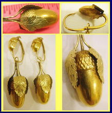 Earrings Antique French 18k Gold Acorns Day Night 19C (4744)