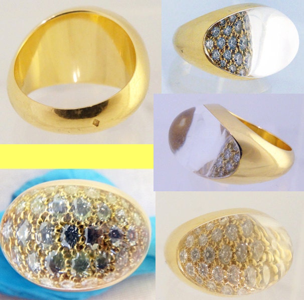 Vintage Ring Cartier Rock Crystal Diamond 18k Gold Myst Cartier France (5639)