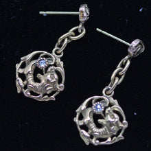 Chinese 14k gold diamond dragon Earrings dangle ear pendants antique (5417)