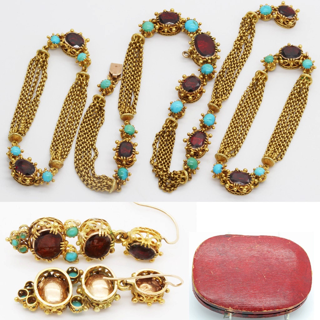 Georgian Victorian Set Earrings Necklace Bracelets 2 Pendants Brooch (6112)