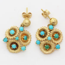 Vintage Earrings Retro 14k Gold Turquoise circa 1940 - 1960 (6139)