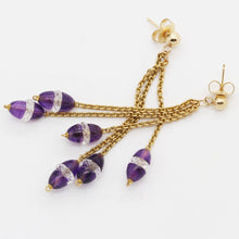 Art Deco Earrings Gold Carved Amethyst Rock Crystal Move Swing Dangle (6162)