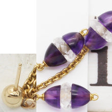 Art Deco Earrings Gold Carved Amethyst Rock Crystal Move Swing Dangle (6162)