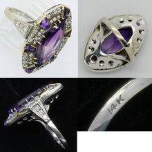 Vintage Ring Retro Diamonds Amethyst 14k White & Yellow Gold w Appraisal (6171)