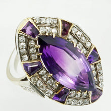 Vintage Ring Retro Diamonds Amethyst 14k White & Yellow Gold w Appraisal (6171)