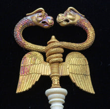Castellani Caduceus Hairpin Snakes Dragons Wings Gold Filigree (6164)