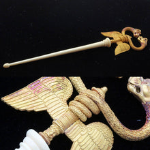 Castellani Caduceus Hairpin Snakes Dragons Wings Gold Filigree (6164)