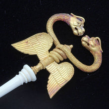 Castellani Caduceus Hairpin Snakes Dragons Wings Gold Filigree (6164)