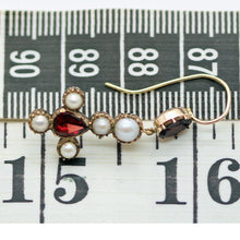 Antique Victorian Earrings Cross Ear Pendants 14k Gold Garnets Pearls (6215)