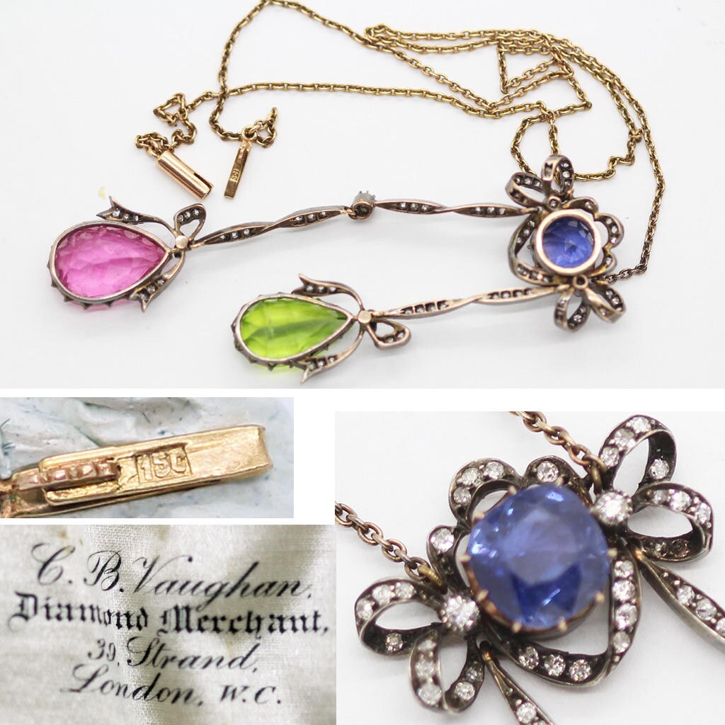 Necklace Victorian Belle Epoque Sapphire Gem Diamonds Gold w Appraisal (6219)