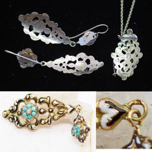 Antique Georgian French Earrings Necklace Gold Turquoise Pearls Enamel set (6232)